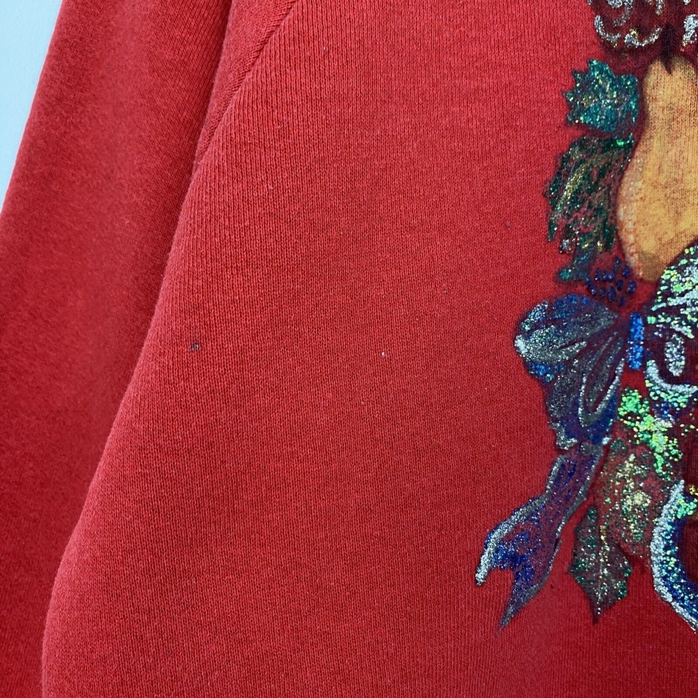 Vintage Ugly Christmas Sweatshirt Large Wreath Red Fruit Of The Loom 50/50 USA - Picture 10 of 11